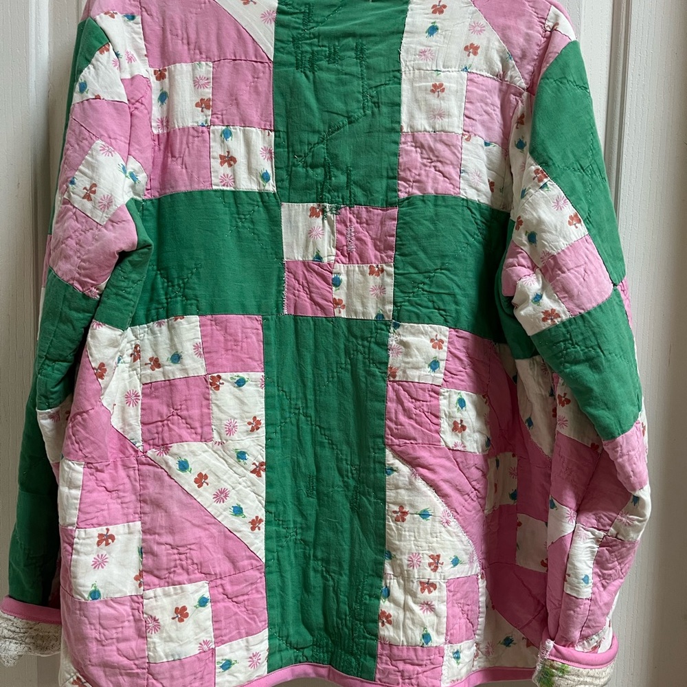 Handmade Patchwork Quilt Jacket Coat Pink Green Jacobs Ladder Medium - Picture 5 of 7